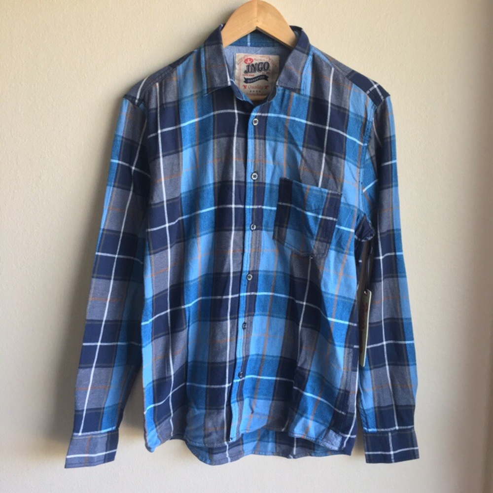 NWT JNCO Blue Plaid Button-Down Shirt